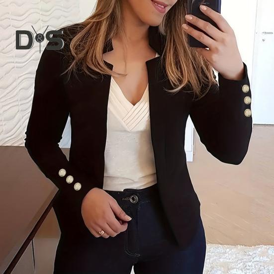 Dámske jarné jesenné sako kabát s vrúbkovaným golierom sako s dlhým rukávom sako slim strih otvorené predné ležérne biznis sveter