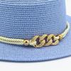 European and American spring and summer sunscreen metal buckle accessories sunshade jazz straw hat fashion celebrity vacation beach top hat