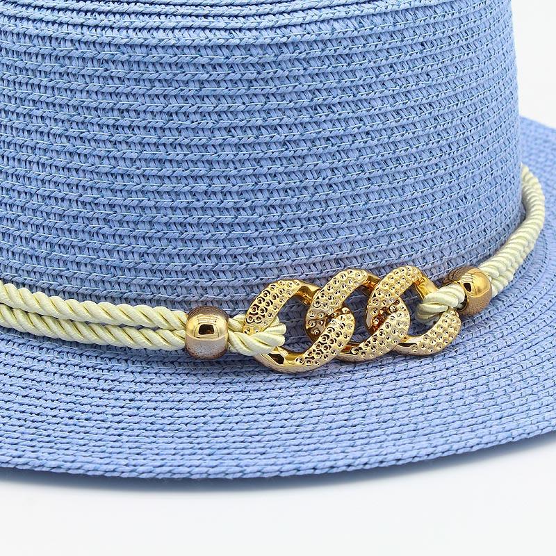 European and American spring and summer sunscreen metal buckle accessories sunshade jazz straw hat fashion celebrity vacation beach top hat