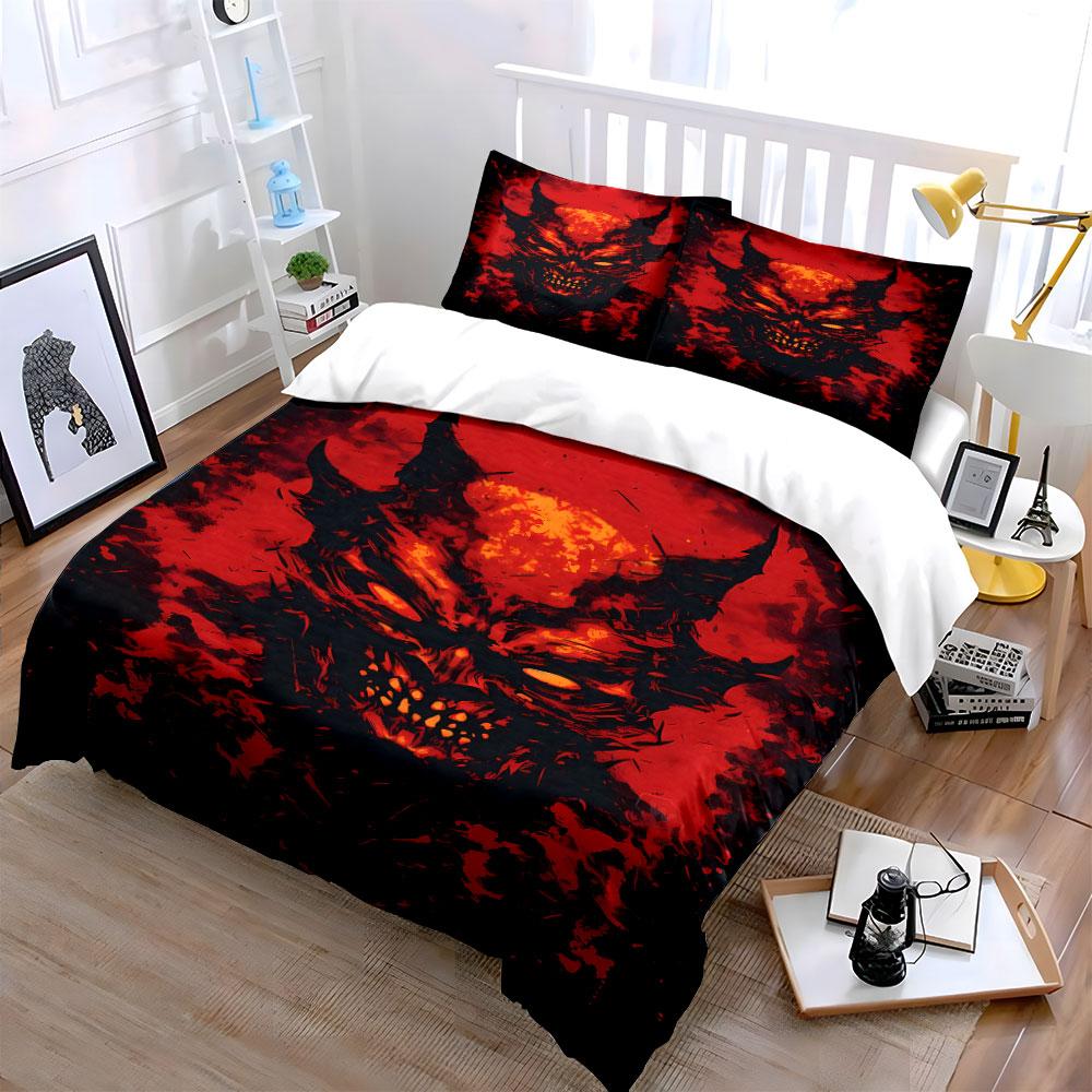 Fiery demon face motif. Bedding sets Duvet cover sets Duvet covers Pillowcases(1*Duvet Cover 2*Pillowcases without duvet insert)