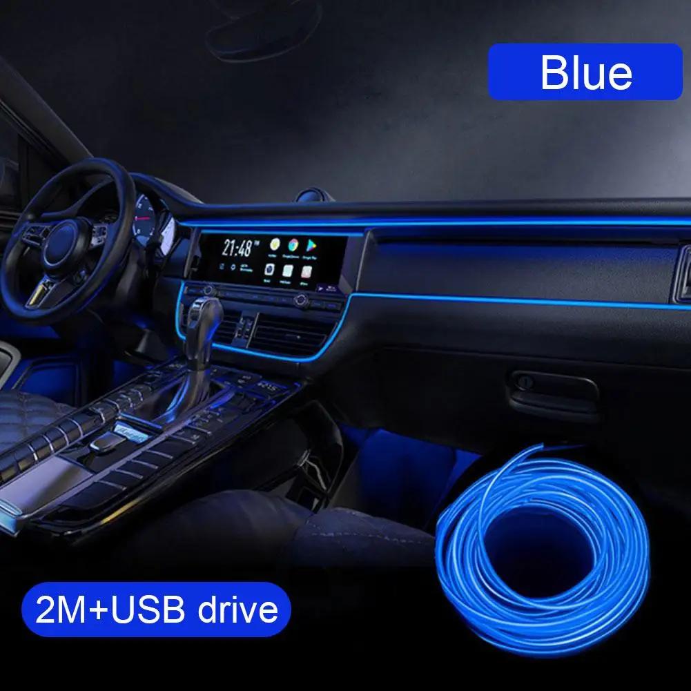 2m Car Interior Atmosphere Lighting LED Strip 5V DIY Line USB Light Cold Auto Lamp EL Tube Decoration Ambient Flexible With S9X1