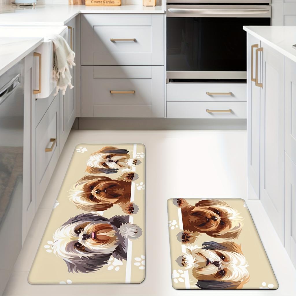 1Pcs Cute Dog And Paw Print  Floor Mat Modern Kitchen Polyester Rug Non-Slip Colorful Indoor Carpet, For Home Bathroom Bedroom Living Room Decor