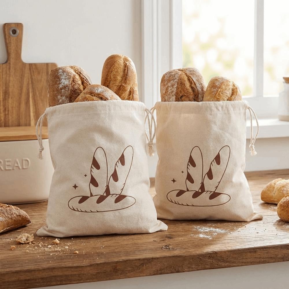2PCS Fresh Keeping Bread Storage Bags Large Drawstring Bread Bag French Stick Storage Bag Toast