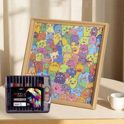 Wooden Coloring Puzzle Kit with Photo Frame Marker Pens DIY Kids Adults Hand-Painted Cartoon Jigsaw Puzzle Decoration Ornament