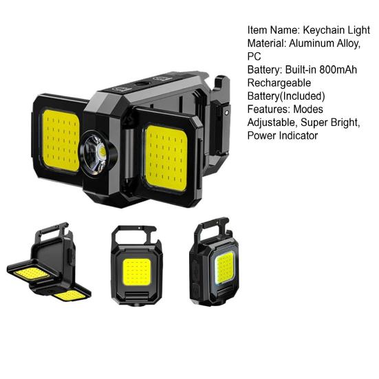 Multi-function Keychain Light 5 Modes 90 Degrees Foldable Adjustable USB Rechargeable Outdoor Camping Hiking Hanging Lamp Emergency