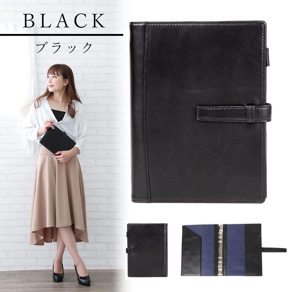 Lightex System Originální zeleninový A5 6kroužkový černý zápisník, Kůže, Činěná, Velikost, Otvory, Lehký, a5monolether01,