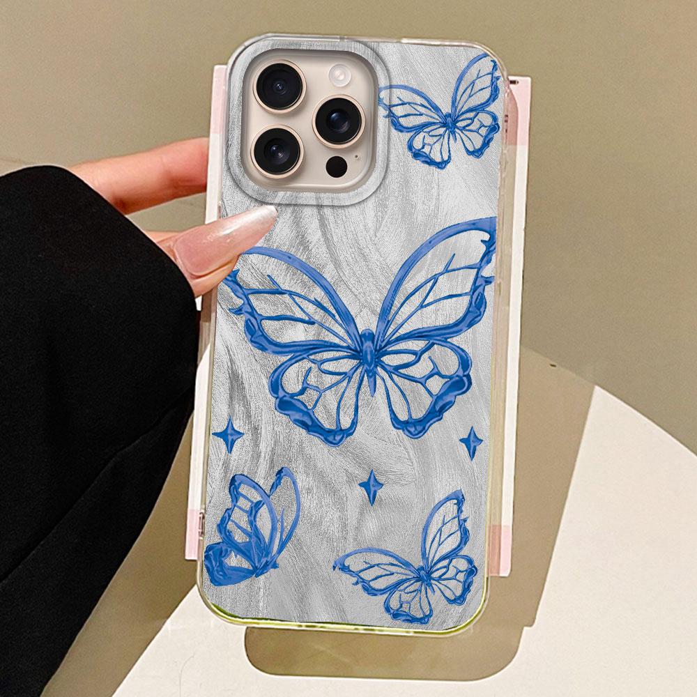 Laser Silver Butterfly Feather Texture Women Phone Case for iphone 16 15 14 7 8 Plus 13 11 12 Pro Max X XS XR SE 2022 16e Cover