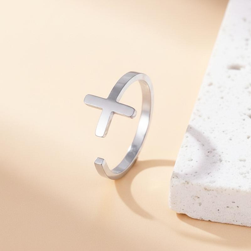 Stainless Steel Cross Open Ring for Men Women Vintage Hip-Hop Finger Ring Casual Simple Versatile Stackable Jewelry Wholesale