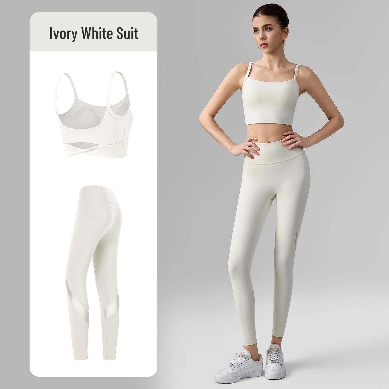 

Women s Two-Piece Yoga Set: Thin Strap Camisole with Fixed Cups & Pocketed Yoga Pants, No Embarrassing Lines. Medium