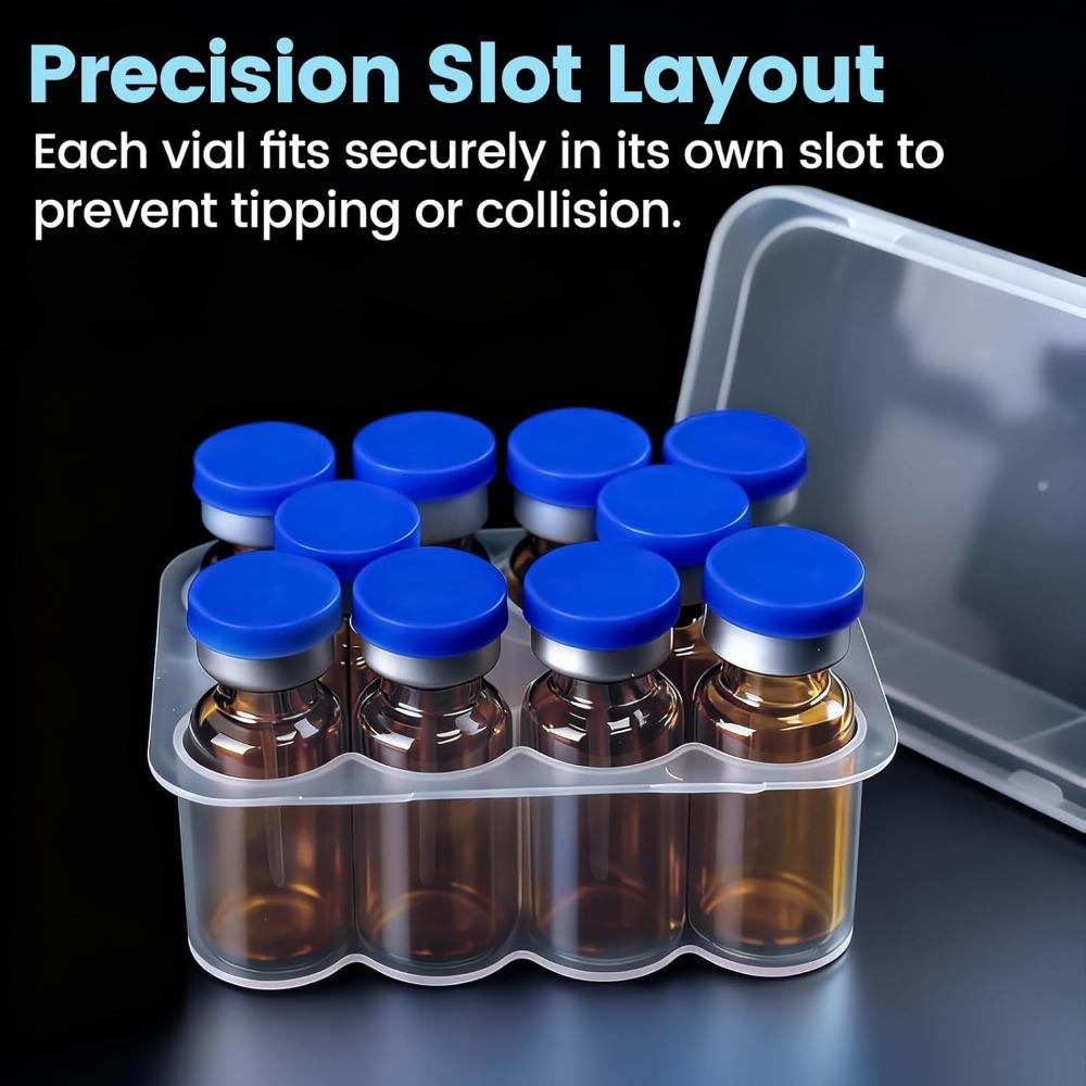 3/5/7/10mL 2/10/24-Slot Vial Storage Case Stackable Clear Microtube Storage Box Plastic Freezer Tube Box Refrigerator Organizer