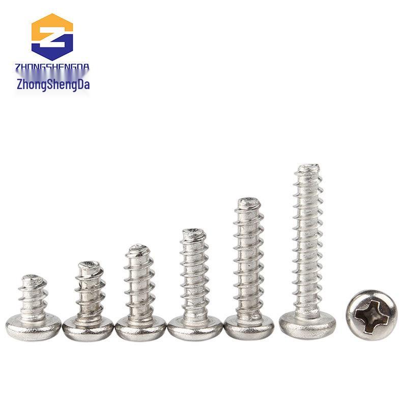 Nickel Plated Round Head Self-Tapping Screws, Pan Head Flat Tail, Sizes M1.7 to M5