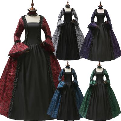 Cosplay Dress Medieval Flare Sleeve Party Formal Gown Gothic Floral Robe