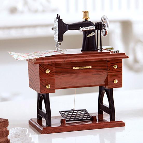 Yousheng Vintage Sewing Machine Music Box, Mini Hand Crank Wind-Up Musical Box, Christmas Anniversary Birthday Gifts for Mom Wife