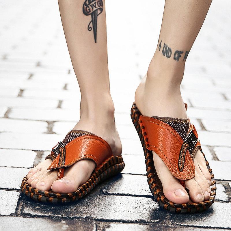 48 Large-size Sandals for Men's Summer New Leather Beach Shoes Sandals Men's Non-slip Hand-stitched Stitching