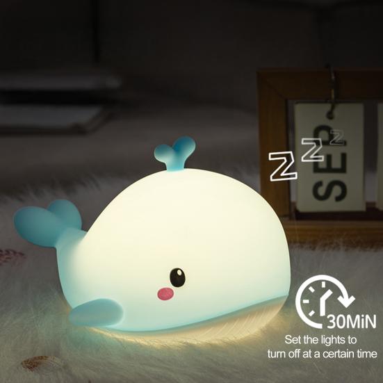 Silicone Night Light for Kids Cute Whale Touch Light, USB Rechargeable Bedside Lamp with Nursery 3 Brightness & Remote Control, 30 Min Timer