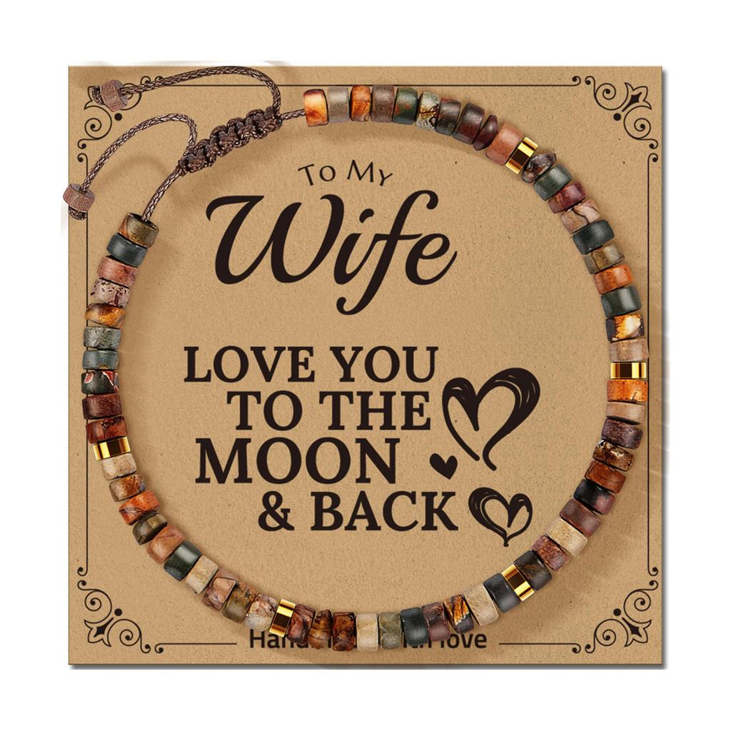 Adjustable Handmade Stone Bracelet Decoration for All Ages Featuring A Blessing Card and Multiple Color Addition