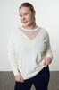 Women's Fashion Stylish Plus Size Sweater Black Tulle Detailed Low Shoulder Fine Knitwear Sweater
