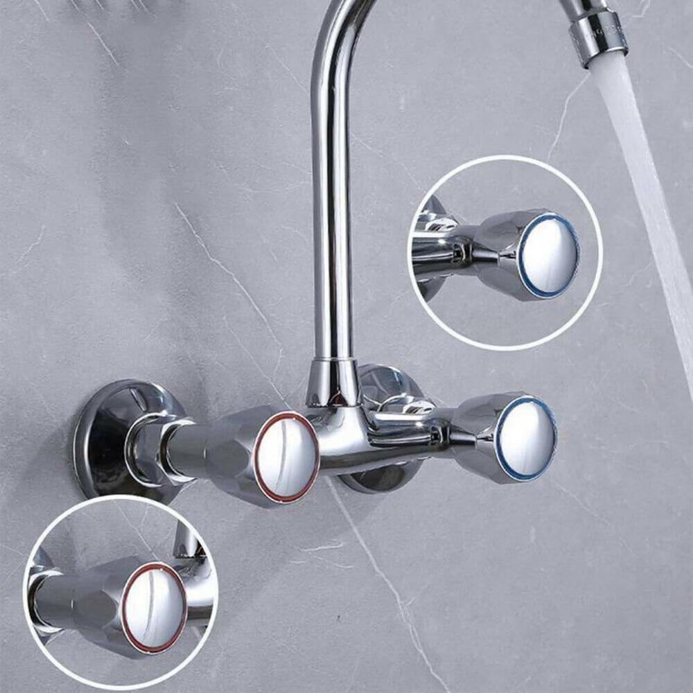 Hot & Cold Tap Top Head Faucet Cover Chrome Plated Replacement Set Kitchen Bathroom Faucet Handle for Basin/Bath Sink Tap Parts