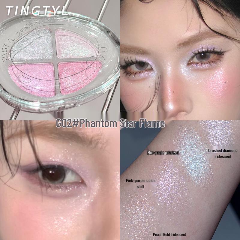 TINGTYL Gleaming Illusion Eyeshadow: Four-Color Shimmer, Chameleon Iridescent, Sheer Highlight