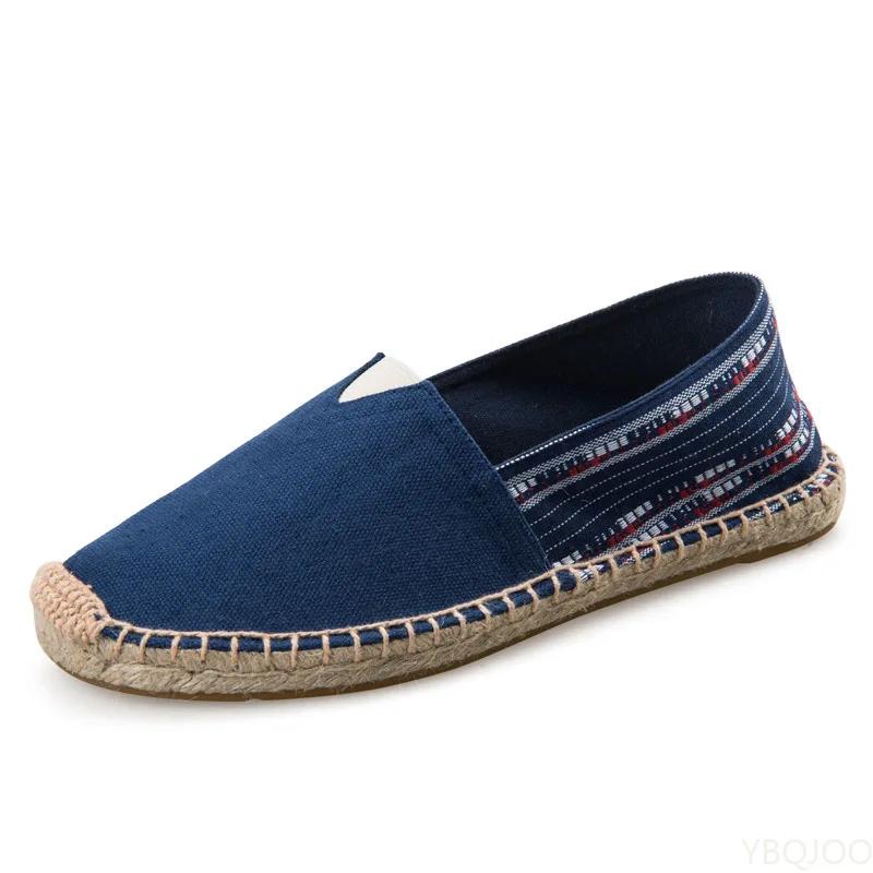 Pánské espadrilky, pánské patchworkové nazouvací letní boty, pánské mokasíny, prodyšné plátěné pánské boty, jutové zabalené dámské boty, unisex boty