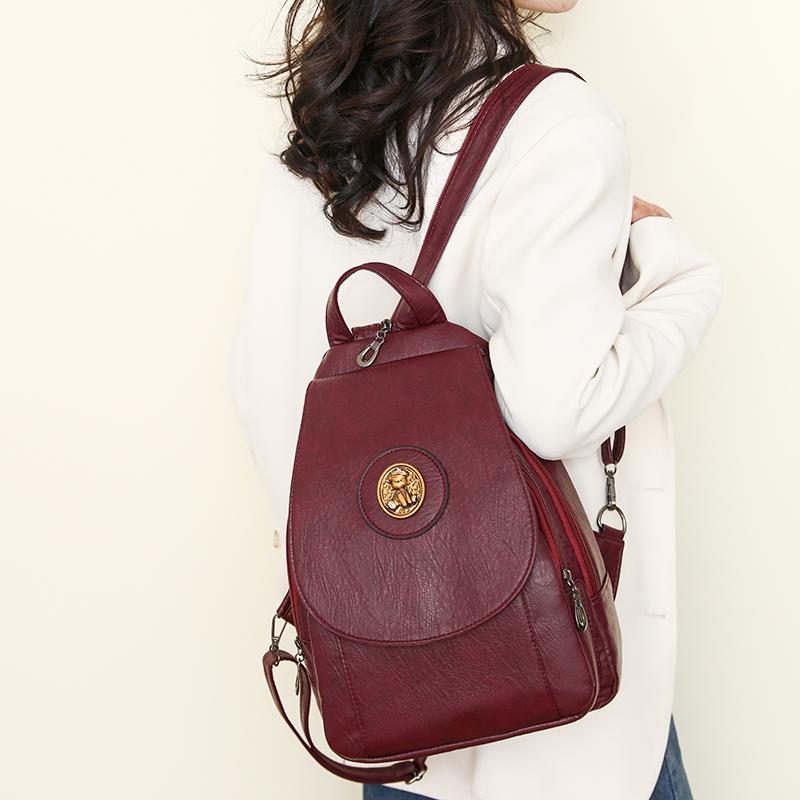 Soft Leather Backpack for Women Multi-functional Convertible BackpackChest Bag Retro Casual Single Shoulder Bag for Daily Life  and Weekend Outings