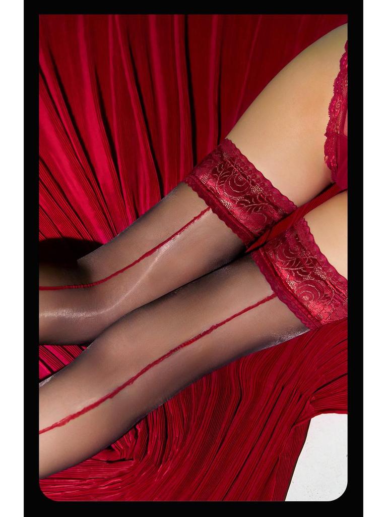 Ultra Sheer Lace Top Thigh Highs with Back Seam