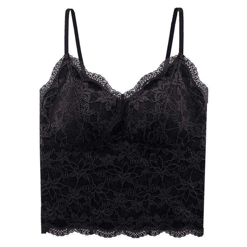 Women V Neck Fleece Lace Camisole Tank Top With Built In Chest Pad