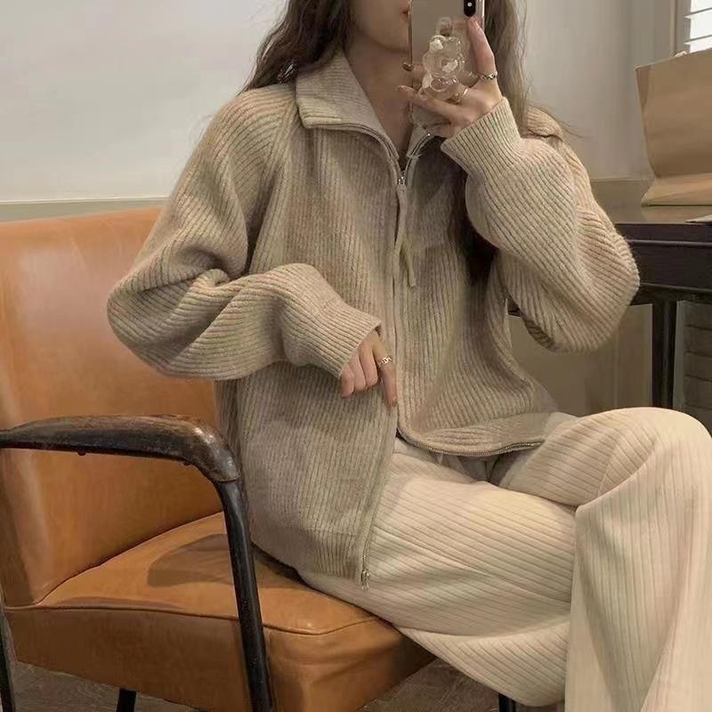 2024 Damen Nische Strickjacke: Stilvolles Frühlings- und Herbstdesign, dicker Reverskragen, Reißverschluss-Sweaterjacke