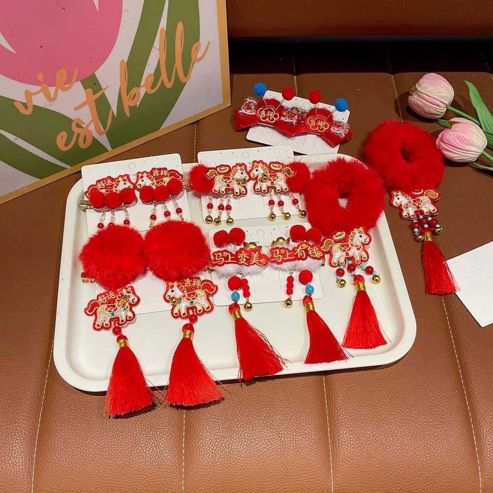 Lion New Year Tassel Hair Hoop Embroidered Bow Ancient Style Hair Clips Winter