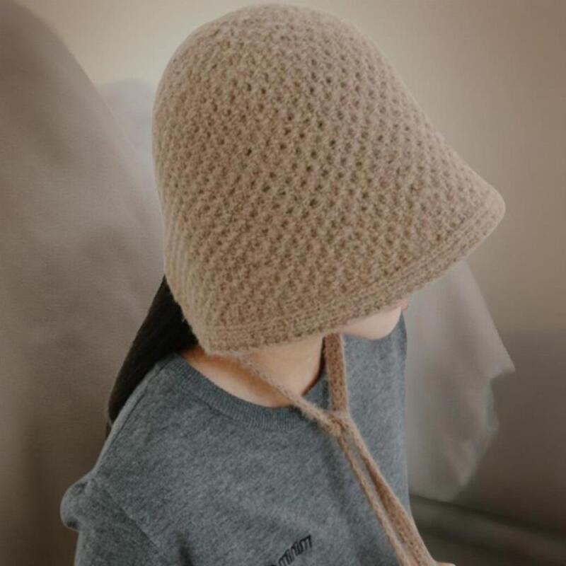Chapeau seau basique en laine pour femme avec mentonnière Hiver Mode Quotidienne