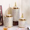 Geometric Golden Striped Ceramic Vase General's Jar with Lid Sealed Storage Tank Ginger Jar Flower Vase Home Decoration