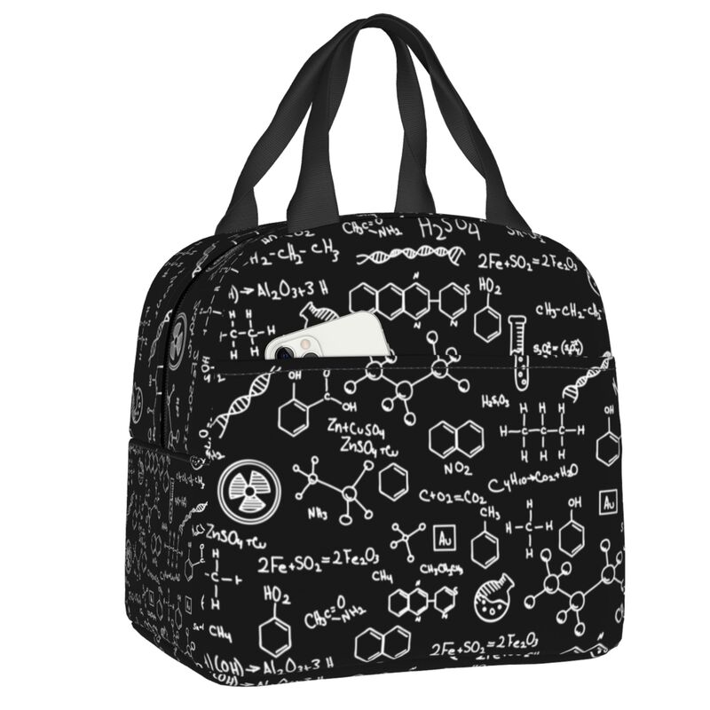 Science Chemistry Pattern Portable Lunch Box for Chemical Lab Tech Thermal Cooler Food Insulated Lunch Bag Kids School Children