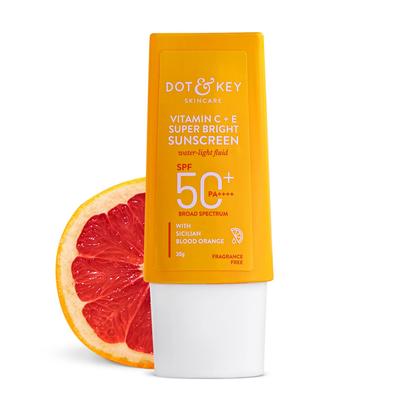 DOT & KEY Cremă de protecție solară Super Luminoasă cu Vitamina C + E SPF 50 PA+++ Ușoară ca Apa UVA UVB Lumină Albastră Pachet 30G de 1