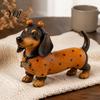 Fall Theme Holiday Decorations Harvest Dachshund Figurine, Halloween Statue with Pumpkin Headband Polka Resin Animal Statues for Desk Dot Outfit,