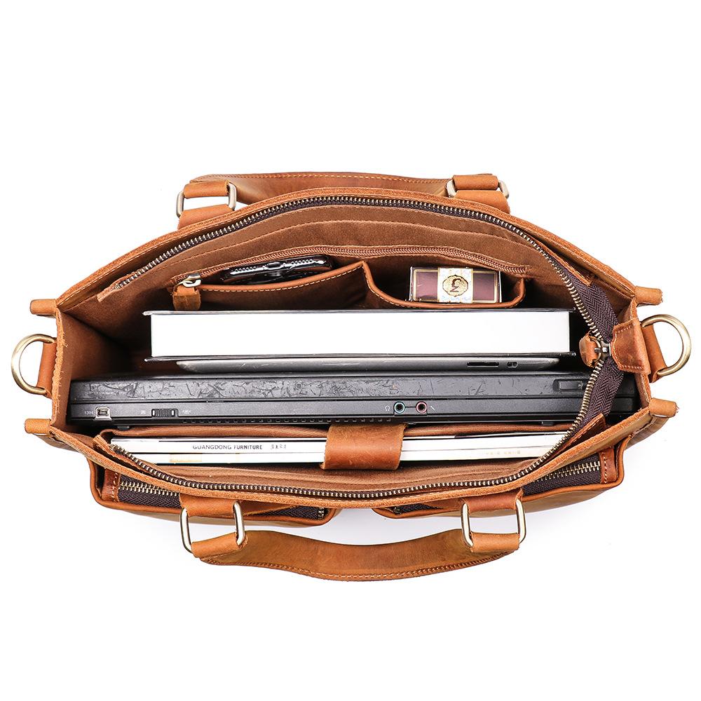 Men'S Laptop Bag Crazy Horse Leather Women'S Shoulder Crossbody Bag Large Capacity Leather Briefcase