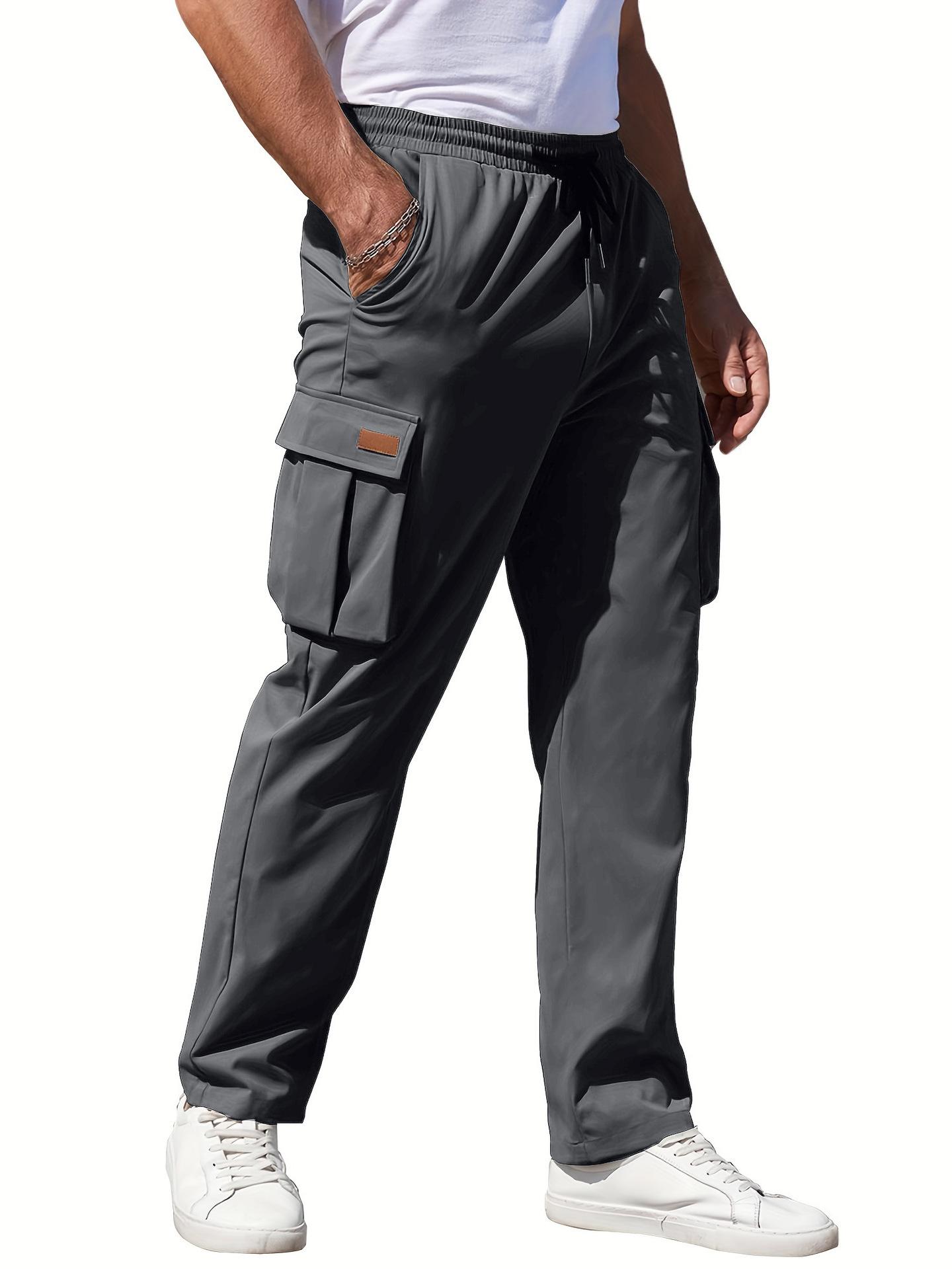 2026 Men s Casual Polyester-Cotton Workwear Drawstring Multi-Pocket Cargo Pants M темно-серого