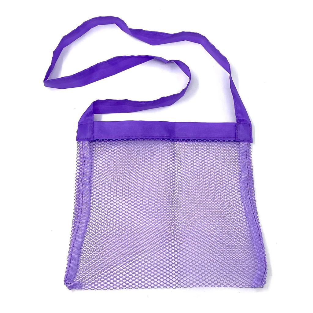 Mesh Beach Bag for Kids Toy Organizer Net Zipper Adjustable Shoulder Strap Storage Pouch Child Shell Collecting Bag Round Bucket