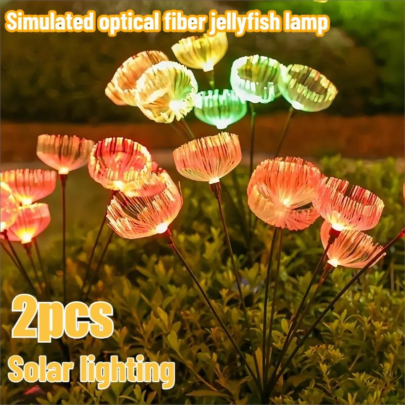 2pcs Outdoor Solar Jellyfish Light, Solar Pathway Lights Outdoor, Fiber Optic LED, Christmas, Courtyard, Garden, Villa, Lawn, Waterproof
