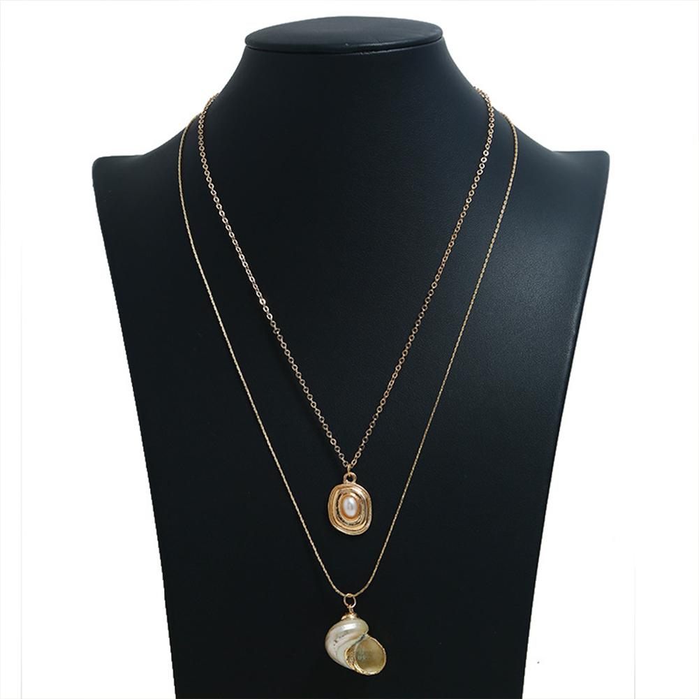 Women Delicate Summer Bohemian Shell Pendant Necklace Multi Layer Necklace Jewelry