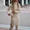 Women's Fashion Autumn and Winter Long Sleeve Soild Color Slim Fit Plus Size Women Sweater Dress