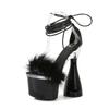 18cm Super High Luxury Women'S Sandals Elegant Straps Mao Mao Thick Heel Women'S Pumps And Heels Fashionab Banquet Women'S Shoes