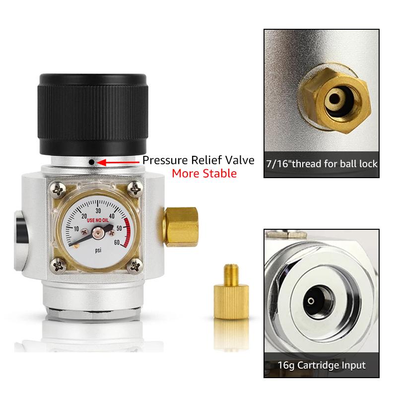 Mini Co2 Regulator,Barb/Thread Brewing Co2 Charger with Unique Relief Pressure Hole,Beer Keg Soda Cylinder Gas Charging Regulatr