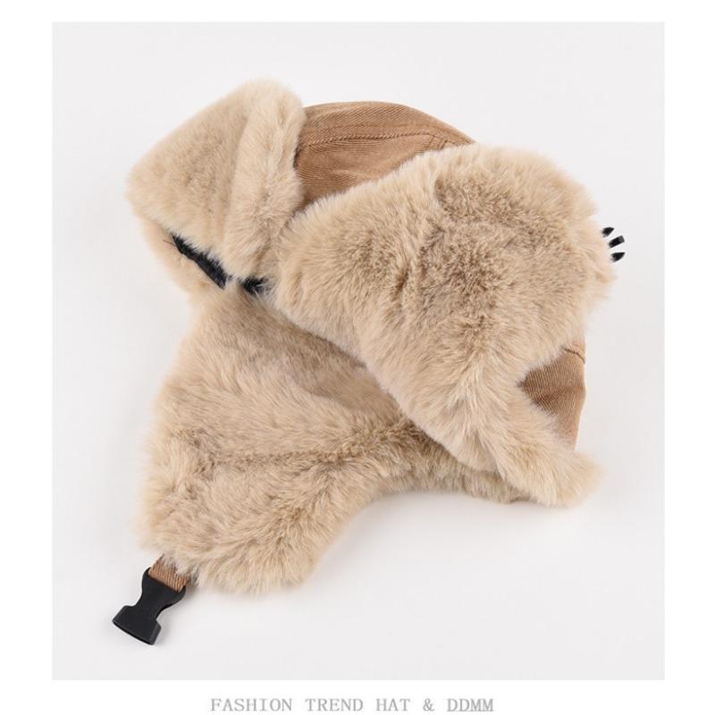 Winter Thick Lei Feng Hat for Men Women Windproof Warm Ear Protection Cycling Hat Plush Adhesive Cloth Chain Cotton Hat