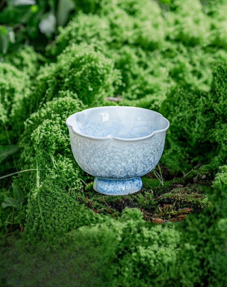 Crystalline glaze ice crystal blue flower mouth cup master cup teacup single cup ceramic tea drinking cup kung fu tea cup