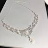 Sparkling Double Layer Necklace Beads Pearl Collarbone Chain Sweet Pearl Rhinestone Necklace  Party