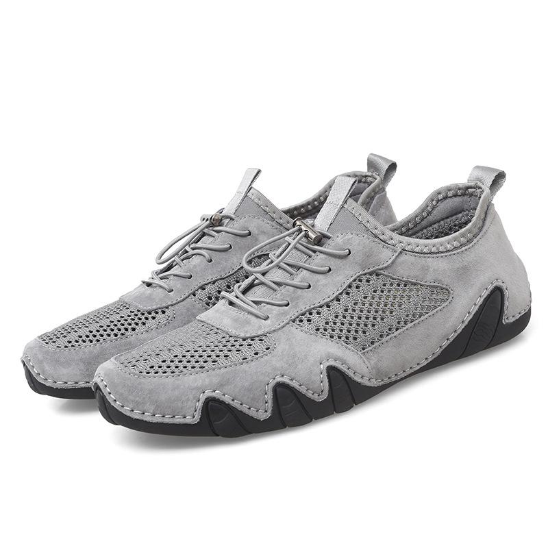 Large size 2021 summer casual leather shoes breathable mesh shoes grid shoes running tide shoes rubber outsole outdoor