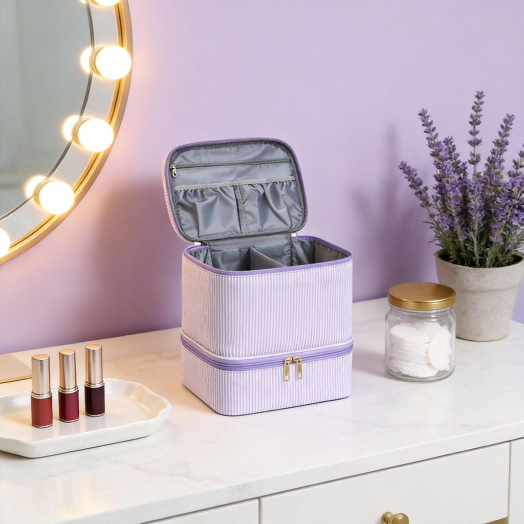 Modern Minimalist Double Layer Makeup Bag With Large Capacity For Travel And Bedroom Storage