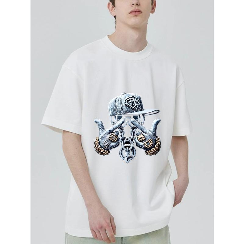 Black T Shirt with Octopus Wearing Cap and Chains Graphic Design for Streetwear Fashion