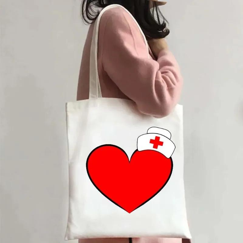 

Сумка через плечо Nurse Life, женская сумка-тоут из холста, медицинская сумка через плечо, эко-портативная дорожная сумка для покупок 35x40cm