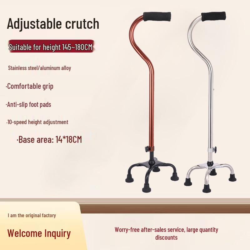 Anti-Slip Quad Cane for Seniors with Curved Handle